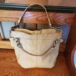 Coach Yellow Crinkled Seamed Patent Leather Handbag/Shoulder Bag